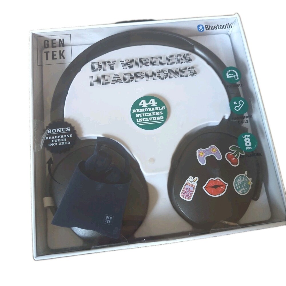 NEW Gentek DIY Wireless Headphones With 44 Removable Stickers + Pouch Up To 8H